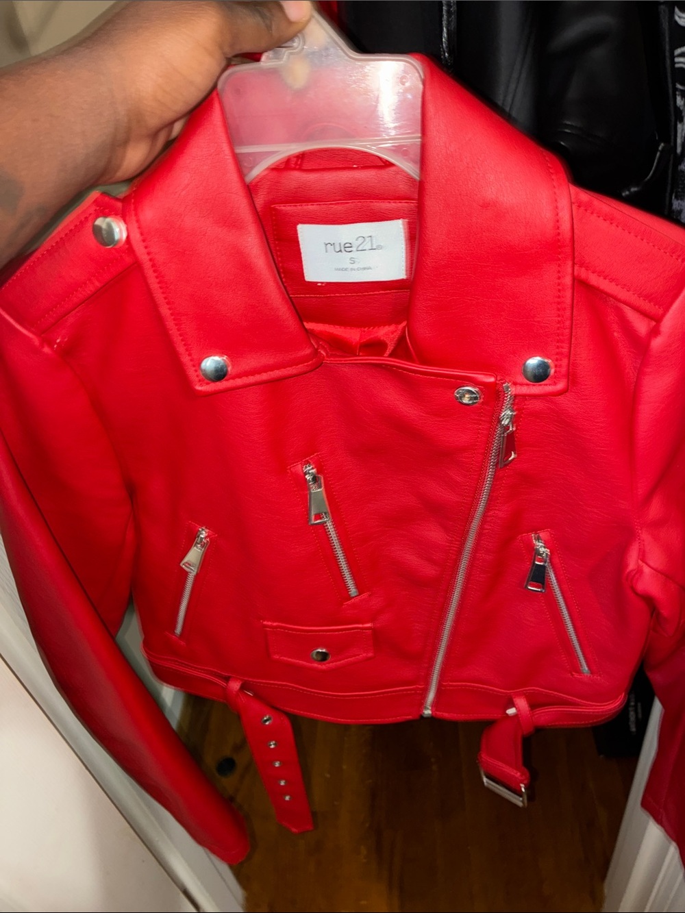 Rue21 Red Faux Leather Moto Jacket with Belt